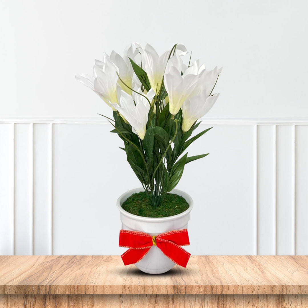 Stunning White Flowers in Ceramic Planter - Artificial-Good Gift