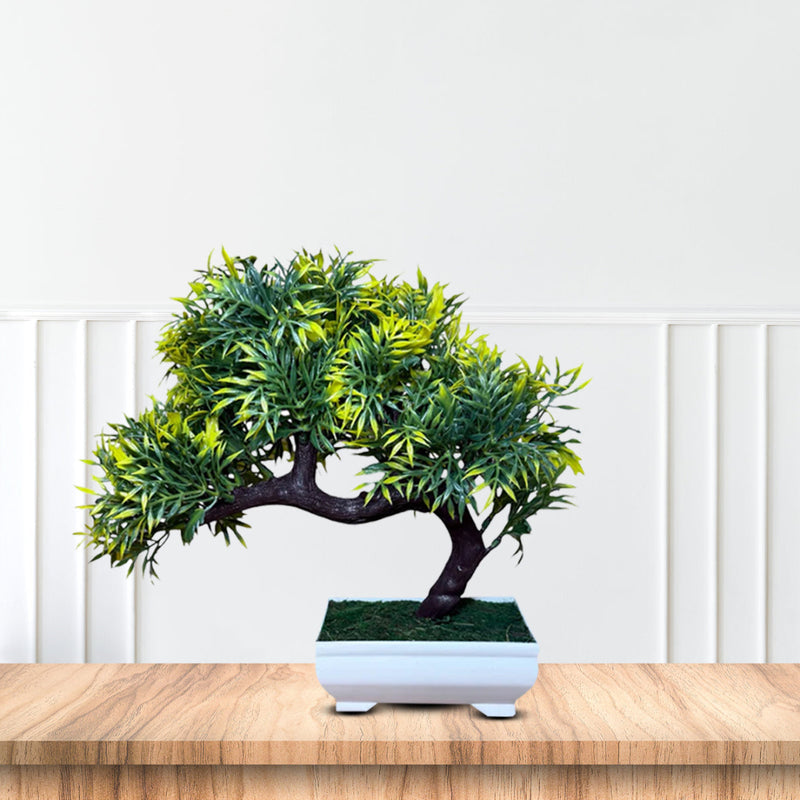 Artificial Yellow and Green Sideways Bonsai - Plastic Pot