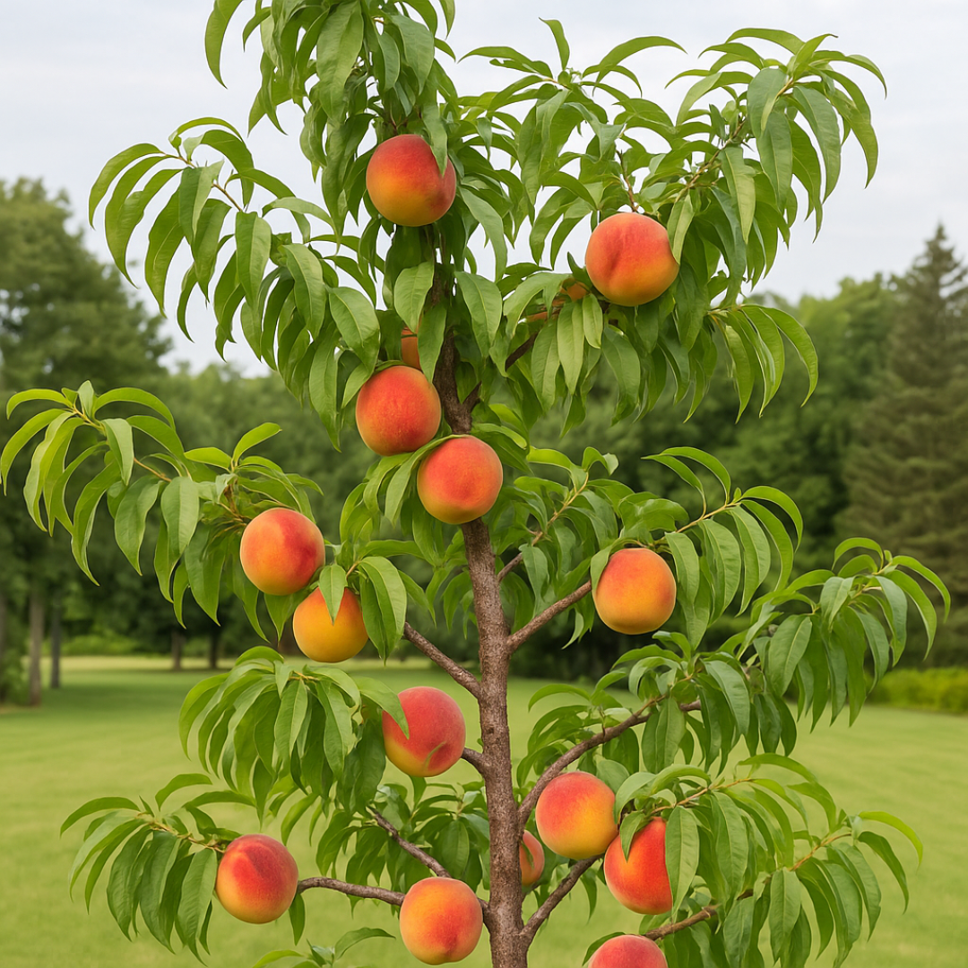 Budding fruit on young Elberta Peach Tree in spring