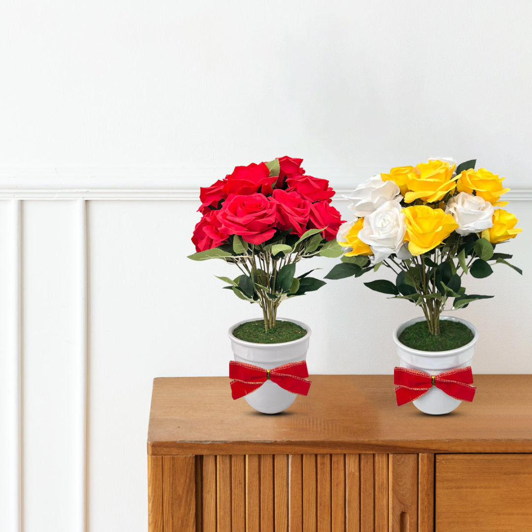 Beautiful Multicolored Roses in Ceramic Pot -Artificial (Good Gift)