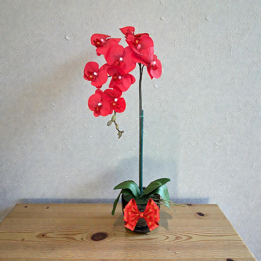Real touch artificial red orchid arrangement with lifelike flower stems