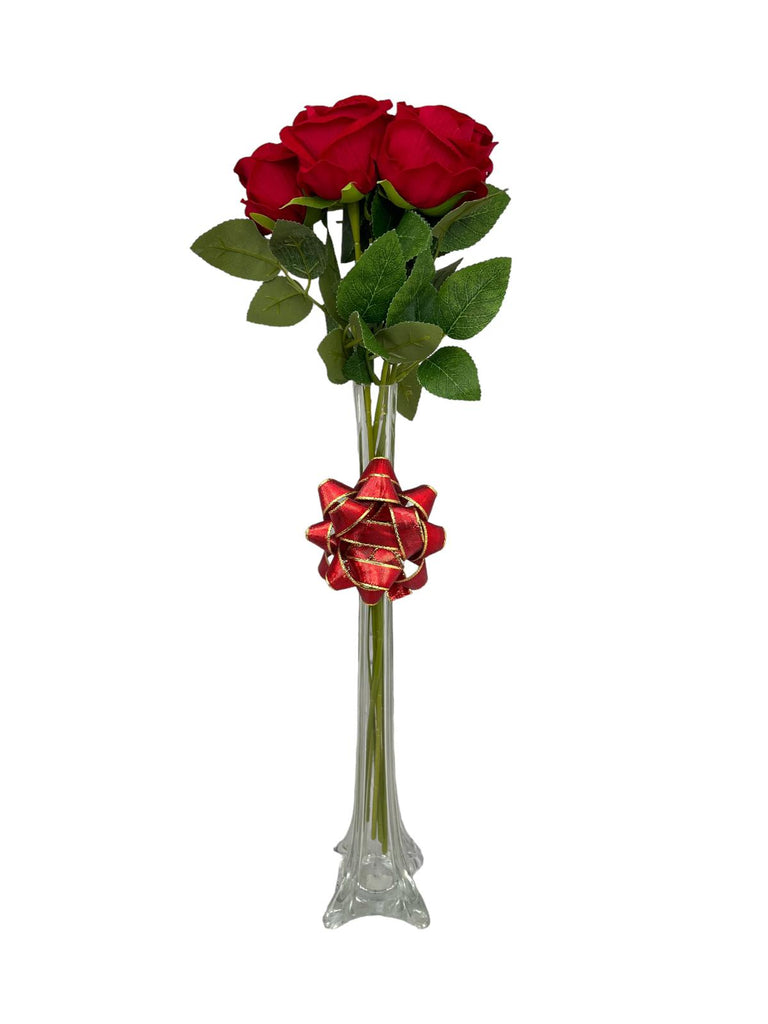 Gorgeous Red Rose in Glass Vase-Artificial