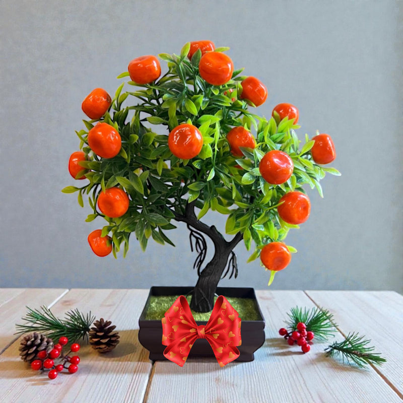 Mini Orange Bonsai Artificial Plastic Pot
