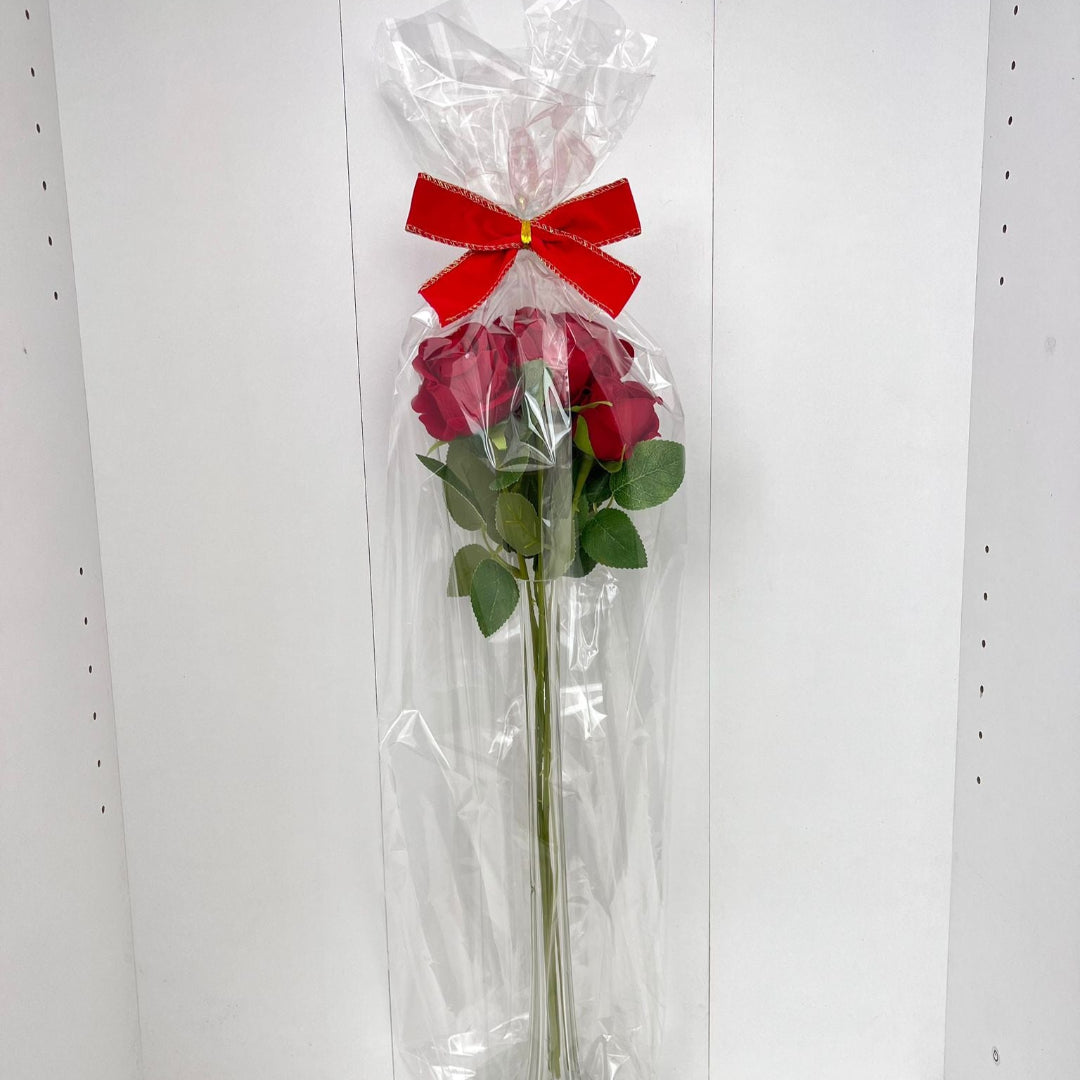 Gorgeous Red Rose in Glass Vase-Artificial