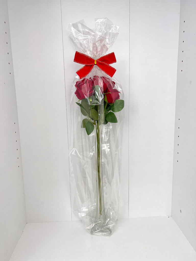 Gorgeous Red Rose in Glass Vase-Artificial