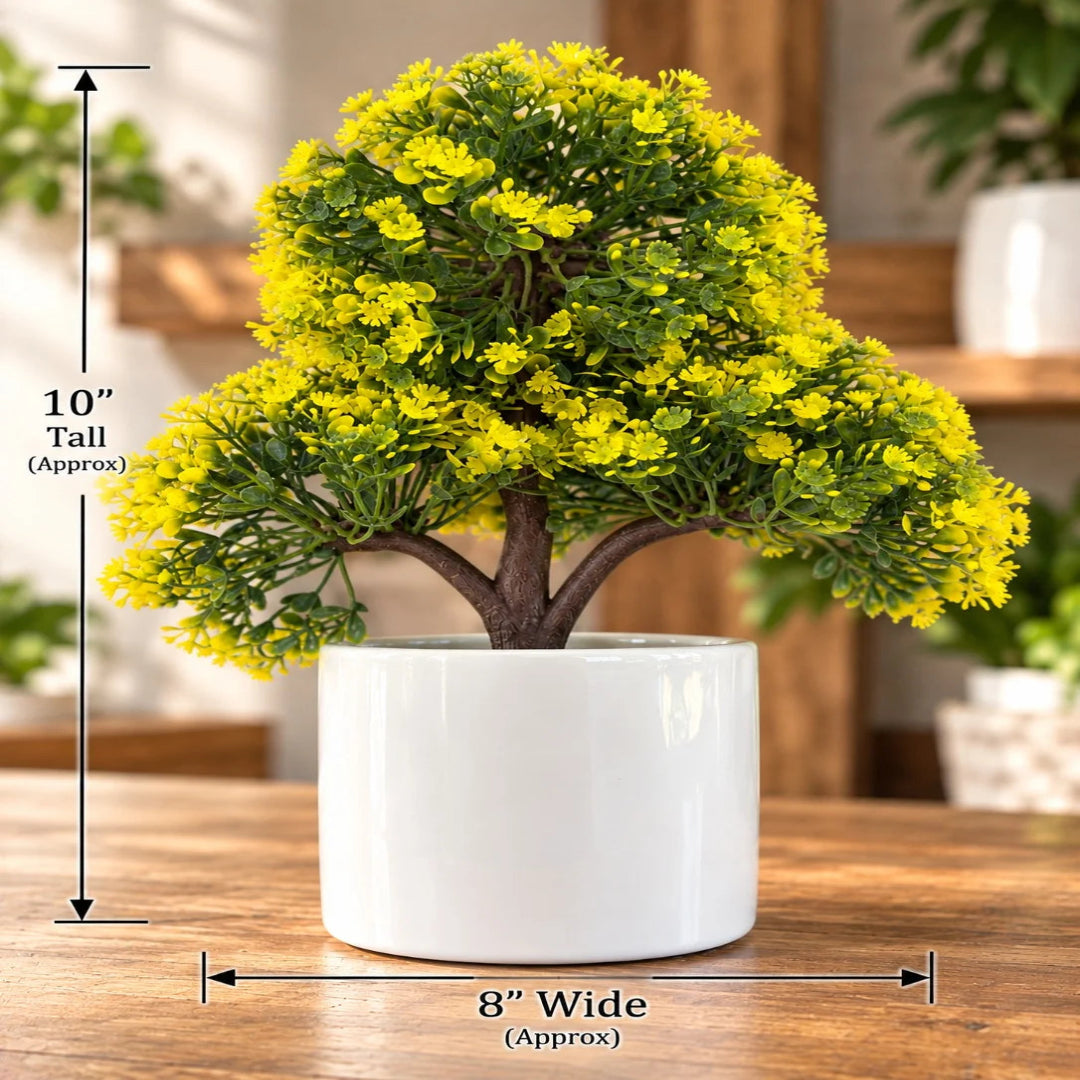 Artificial Yellow Blossom Bonsai Tree in White Pot