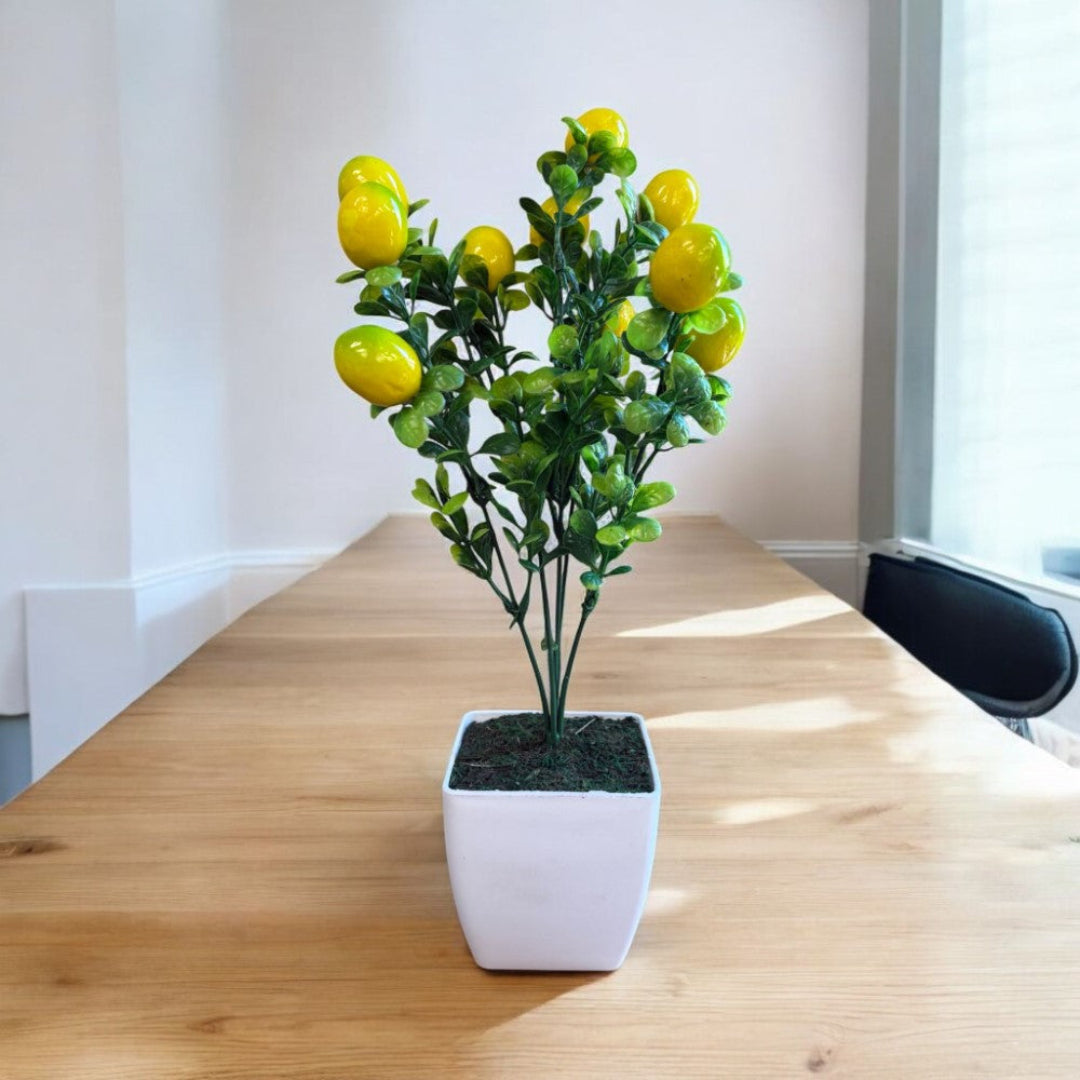Artificial Lemon Bonsai in Square Plastic Pot buy online plants and