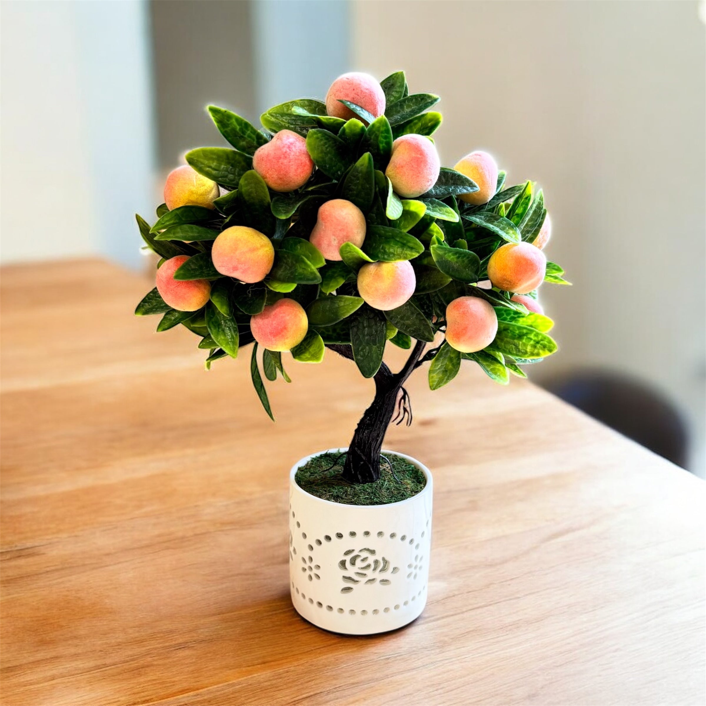 NEW - Gorgeous Artificial Mini Peach Bonsai — The Perfect Gift for Home or Office Décor