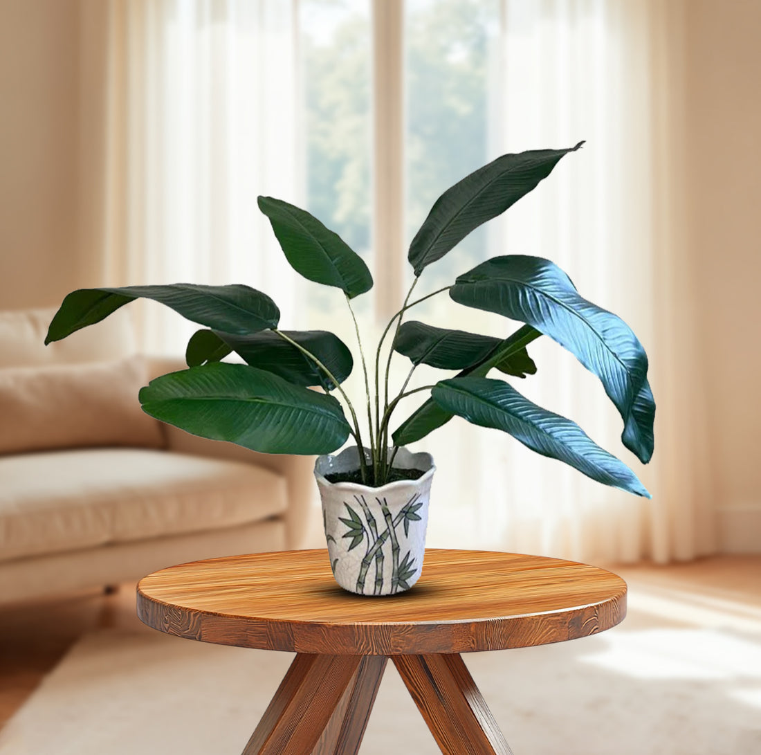 Artificial Stunning Plant w/Green Leaves in Ceramic Pot -Good Gift