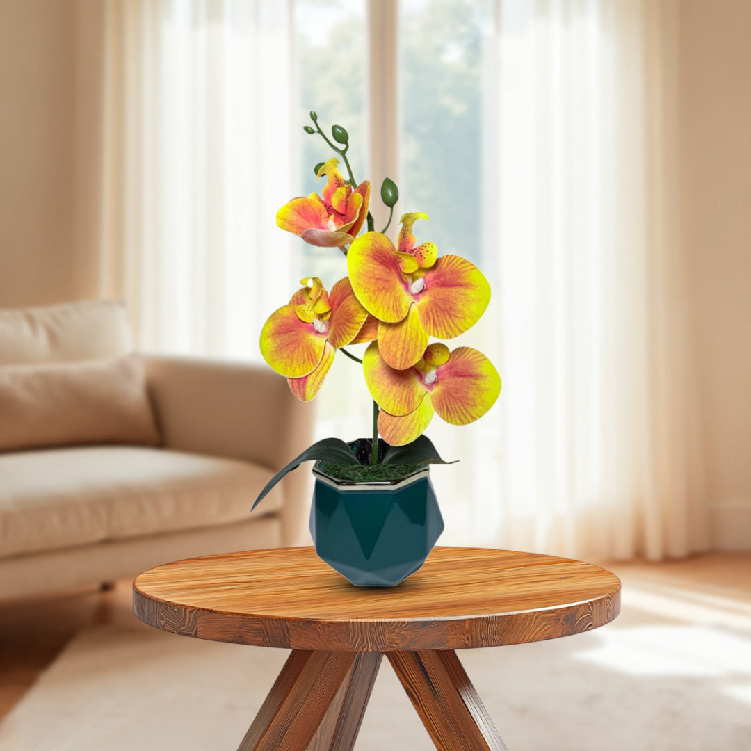 Gorgeous Orange Mini Orchid In Different Type of Pot - Artificial