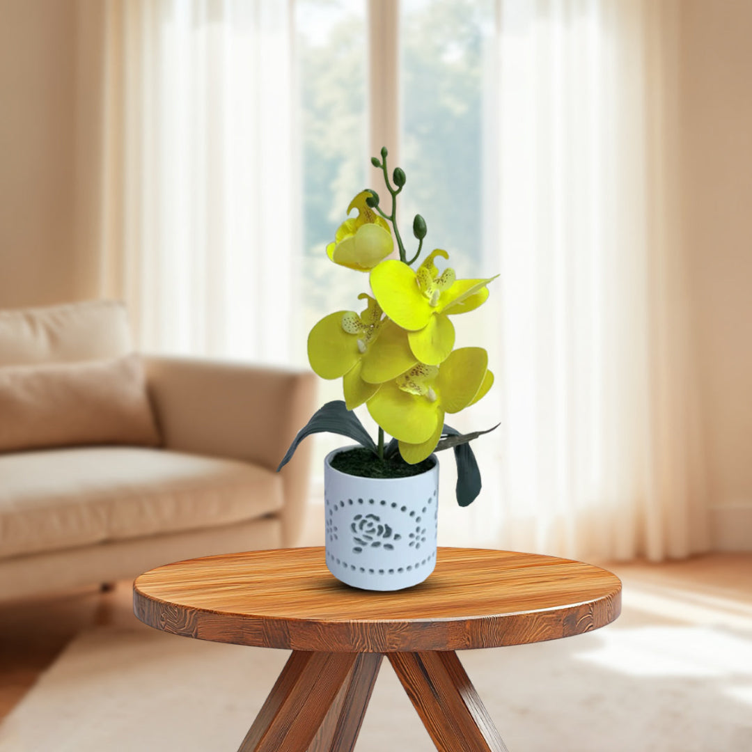 Gorgeous Yellow Mini Orchid In Different Type of Pot - Artificial