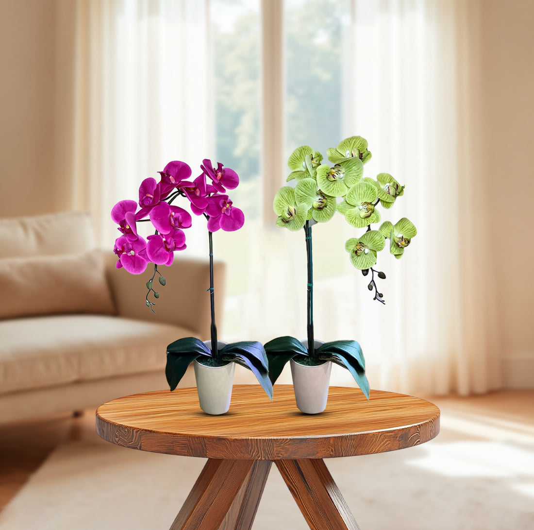 Gorgeous Artificial Orchids In White Ceramic Pot-Perfect Gift (Artificial)