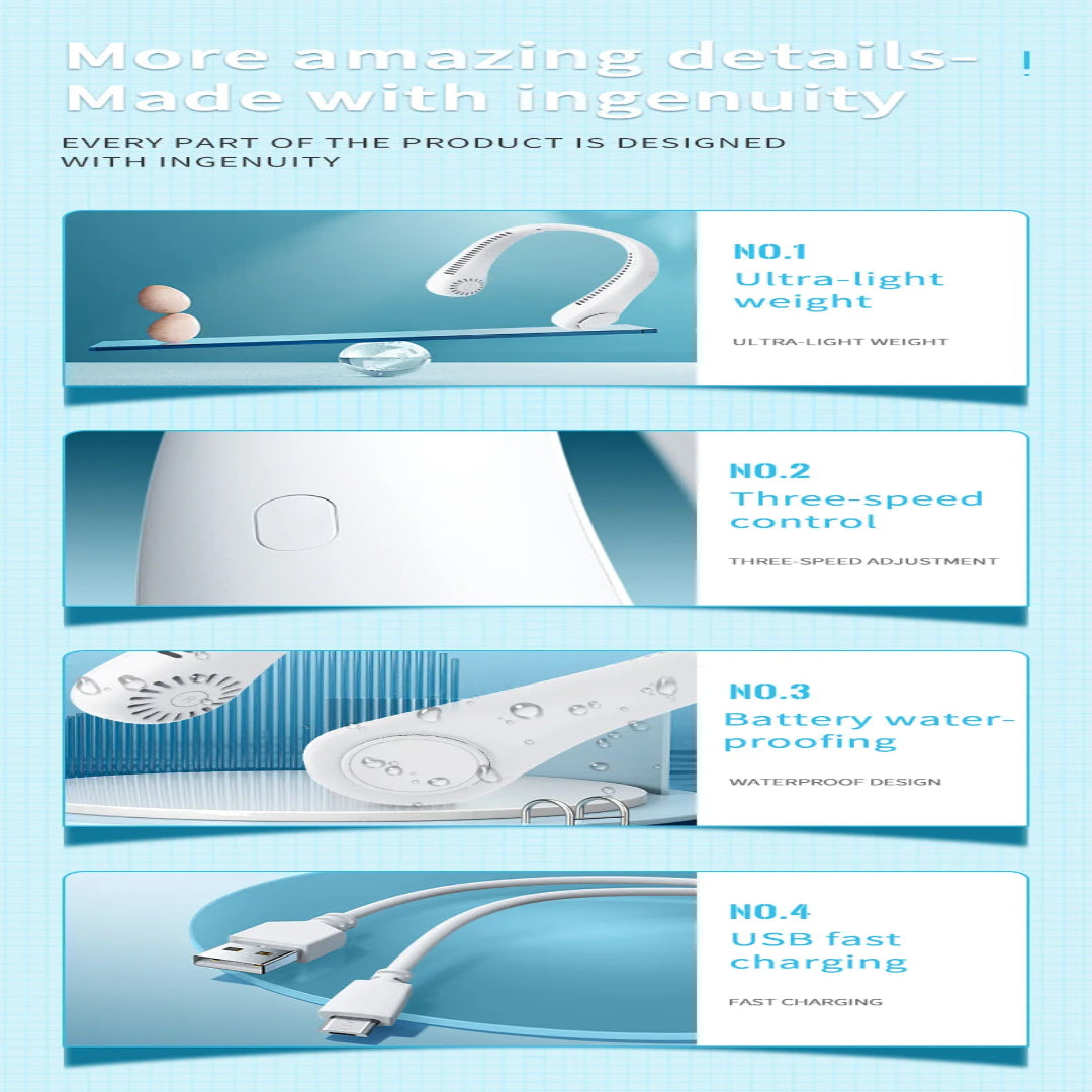 Hands-Free Rechargeable Neck Fan