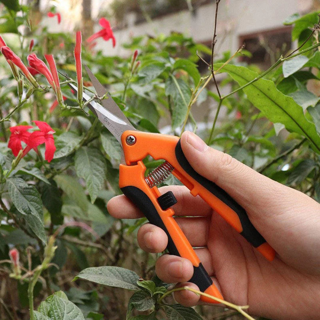 Garden Pruning Shears with Stainless Steel Blade &amp; Safety Lock (Orange)