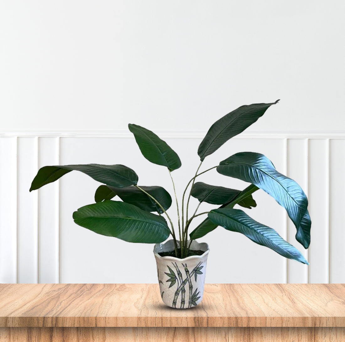 Artificial Stunning Plant w/Green Leaves in Ceramic Pot -Good Gift