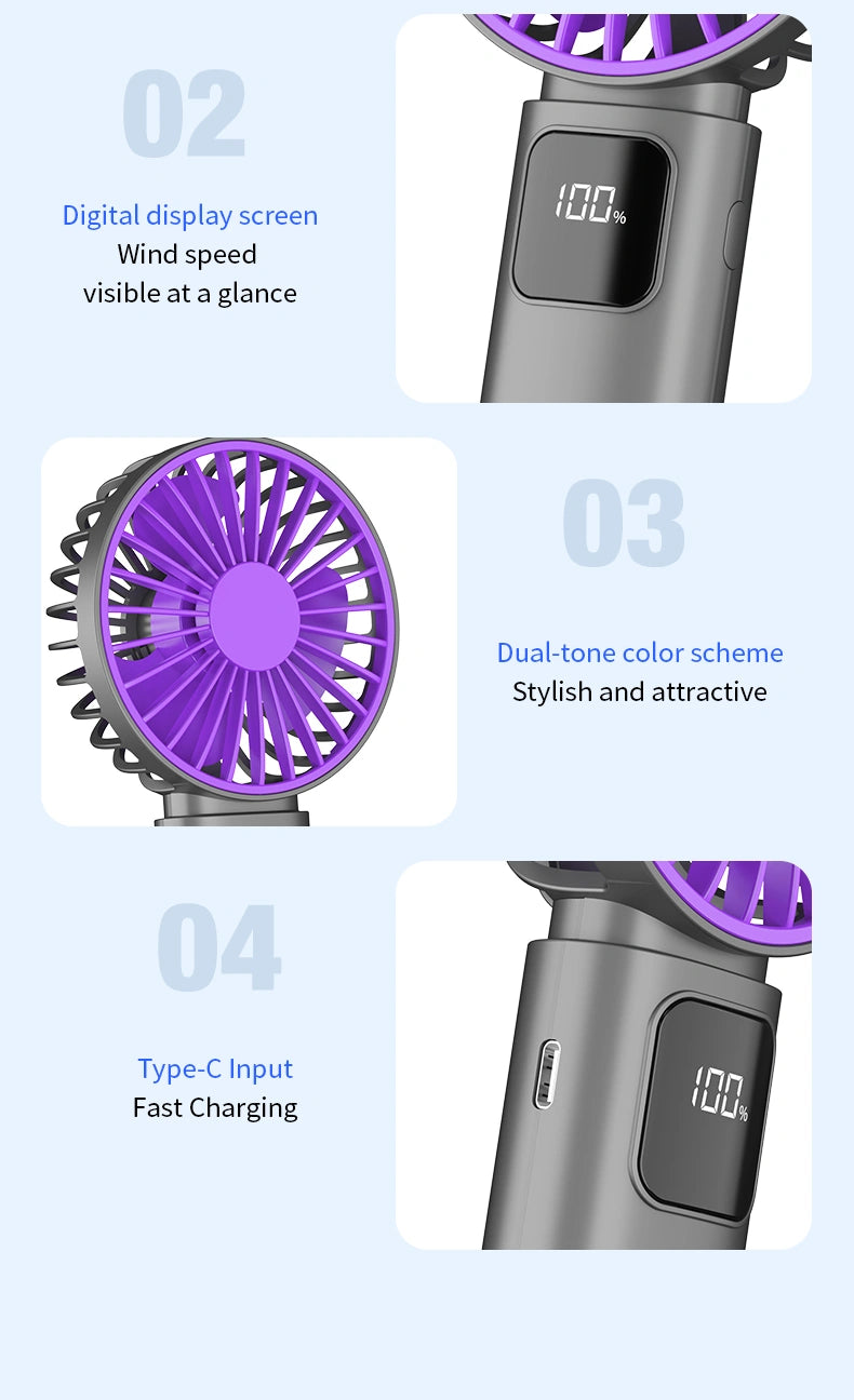 5-Speed Handheld Fan with Digital Display