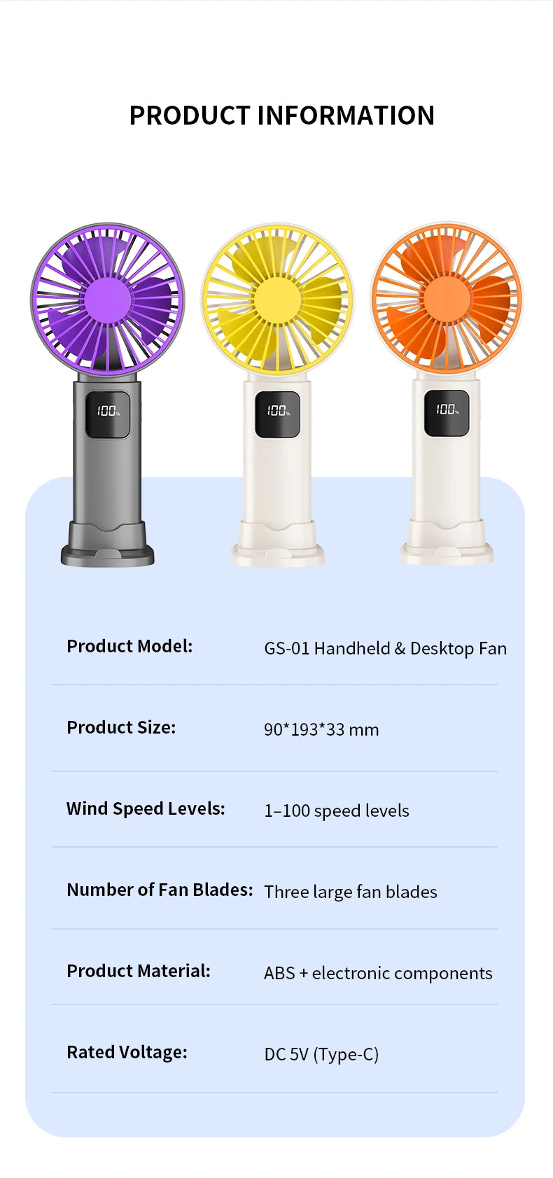 5-Speed Handheld Fan with Digital Display