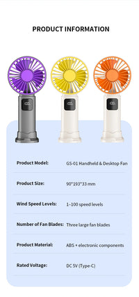 5-Speed Handheld Fan with Digital Display