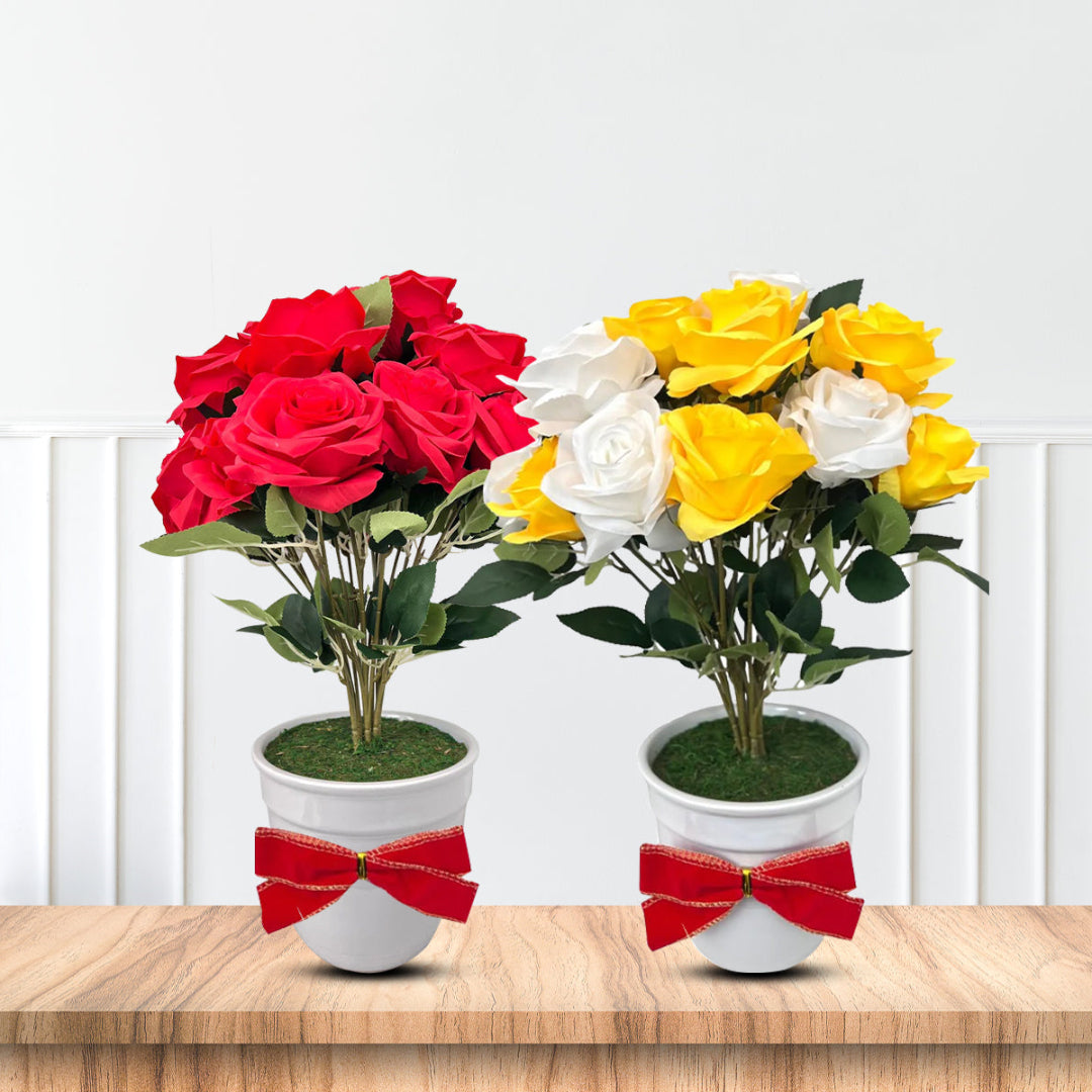 Beautiful Multicolored Roses in Ceramic Pot -Artificial (Good Gift)