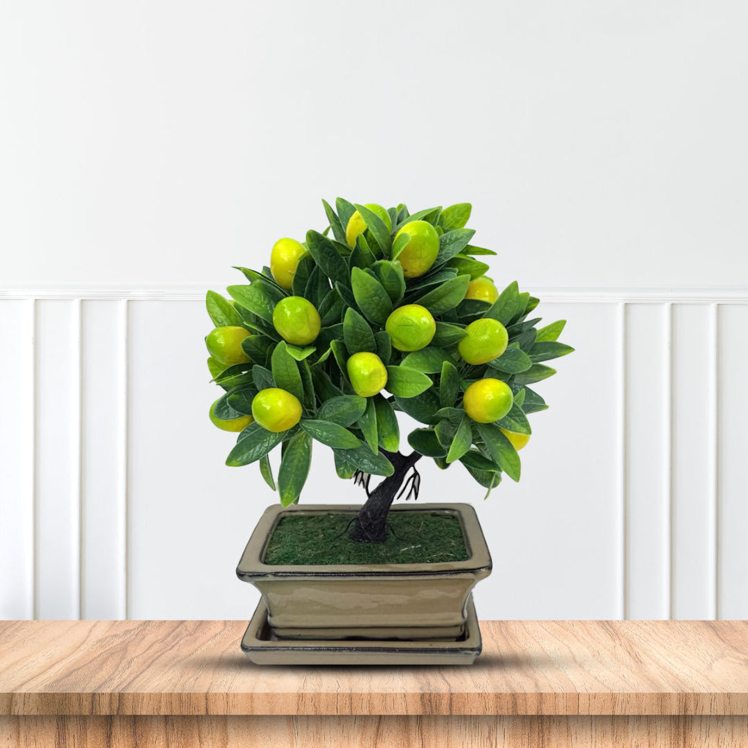 indoor bonsai lemon tree Mini Lemon Bonsai Artificial Plant – Realistic Faux Citrus Plant in De
