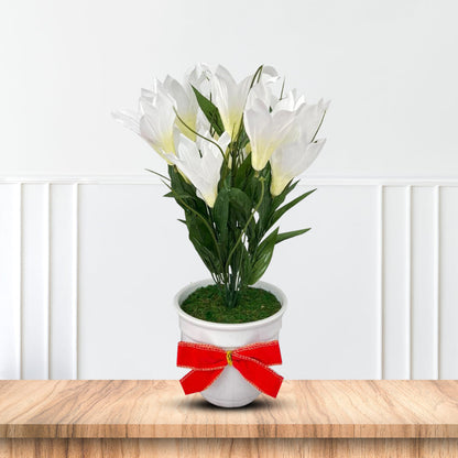Stunning White Flowers in Ceramic Planter - Artificial-Good Gift