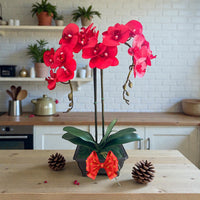 Exquisite Red Orchid in Rectangular Planter - Artificial (Great Valentine Gift)