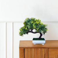 Artificial Yellow and Green Sideways Bonsai - Plastic Pot