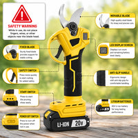 20V Cordless Electric Pruner - Brushless Battery Powered Pruning Shears for Tree Branches & Garden Trimming