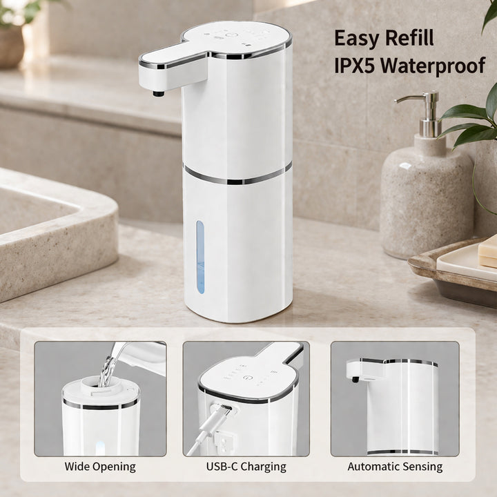 Luxury Touchless Automatic Foaming Soap Dispenser for Kitchens &amp; Bathrooms | Rechargeable &amp; Waterproof