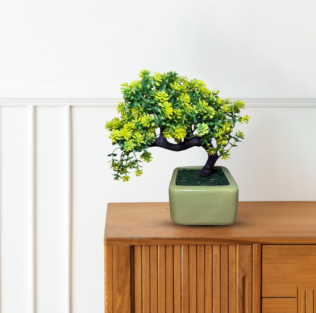 Artificial Gorgeous Yellow and Green Bonsai  - Good Gift