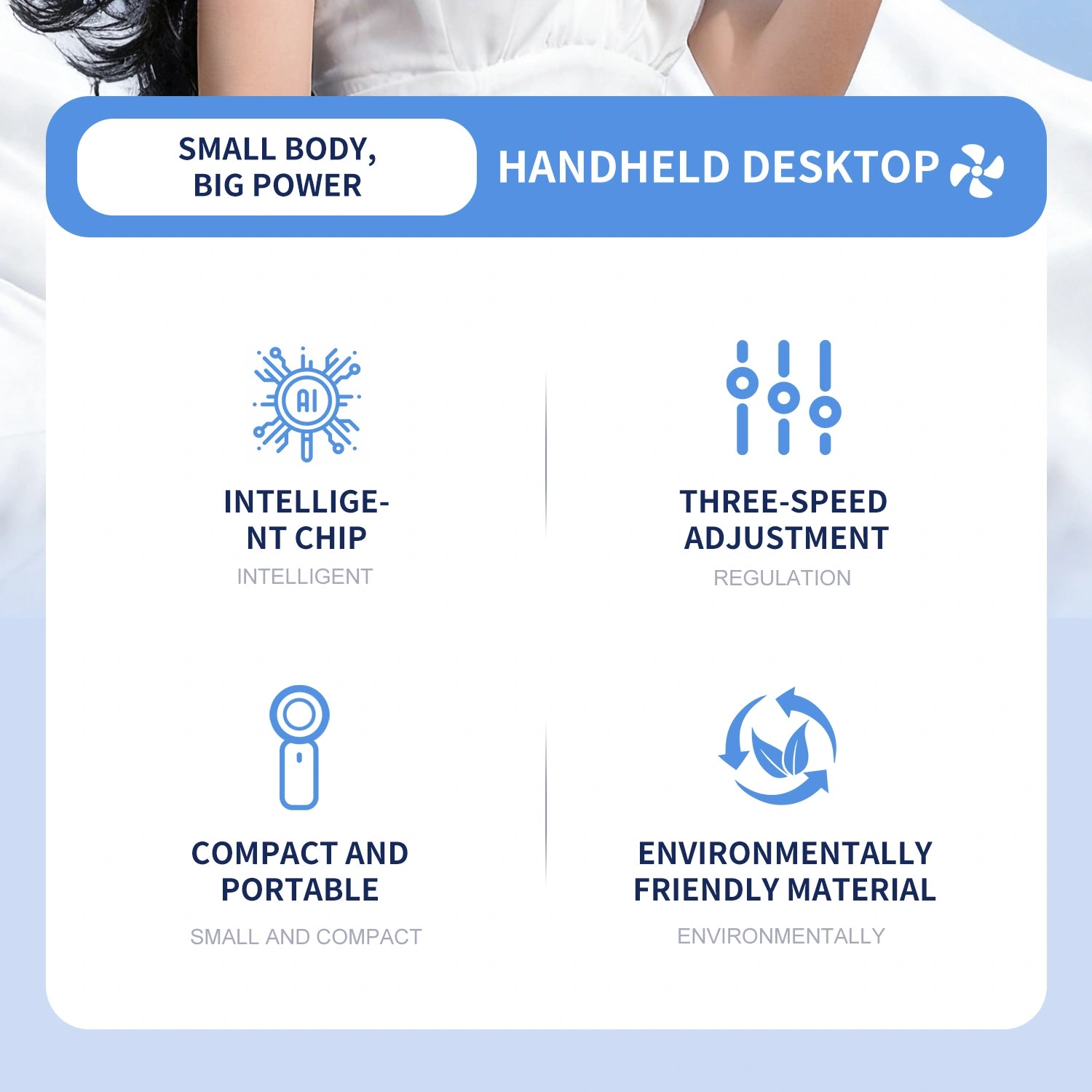 Compact 3-Speed Handheld Fan