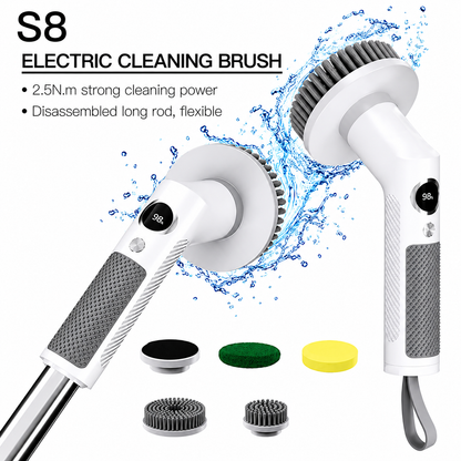 Electric Spin Scrubber with Extendable Handle &amp; 5 Brush Heads | Cordless USB-C Rechargeable Cleaning Brush