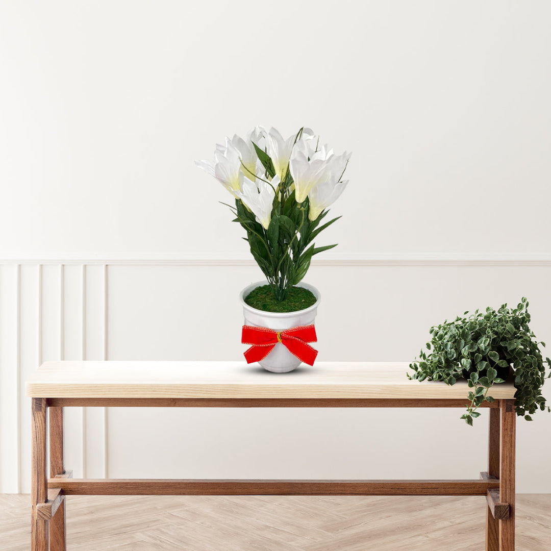 Stunning White Flowers in Ceramic Planter - Artificial-Good Gift