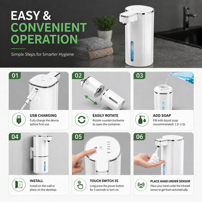 Luxury Touchless Automatic Foaming Soap Dispenser for Kitchens &amp; Bathrooms | Rechargeable &amp; Waterproof