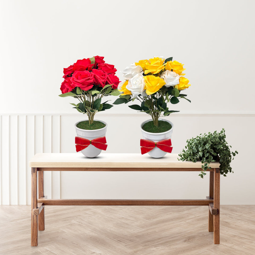 Beautiful Multicolored Roses in Ceramic Pot -Artificial (Good Gift)