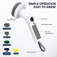Electric Spin Scrubber with Extendable Handle & 5 Brush Heads | Cordless USB-C Rechargeable Cleaning Brush