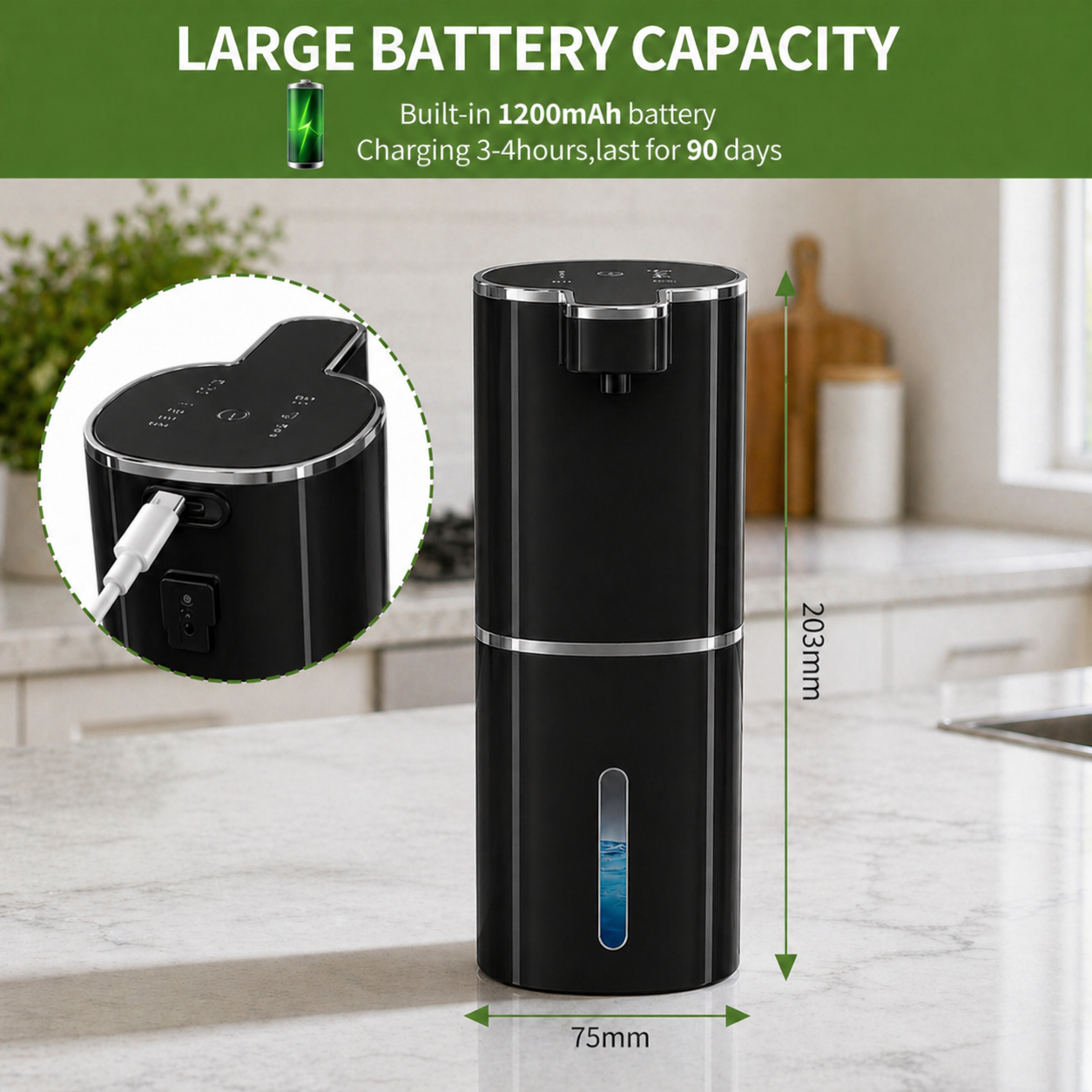 Luxury Touchless Automatic Foaming Soap Dispenser for Kitchens &amp; Bathrooms | Rechargeable &amp; Waterproof