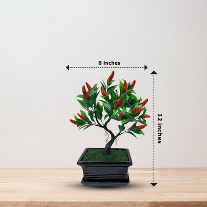 Gorgeous Artificial Mini Pepper Bonsai – Perfect Christmas Gift &amp; Festive Holiday Décor Ceramic Pott