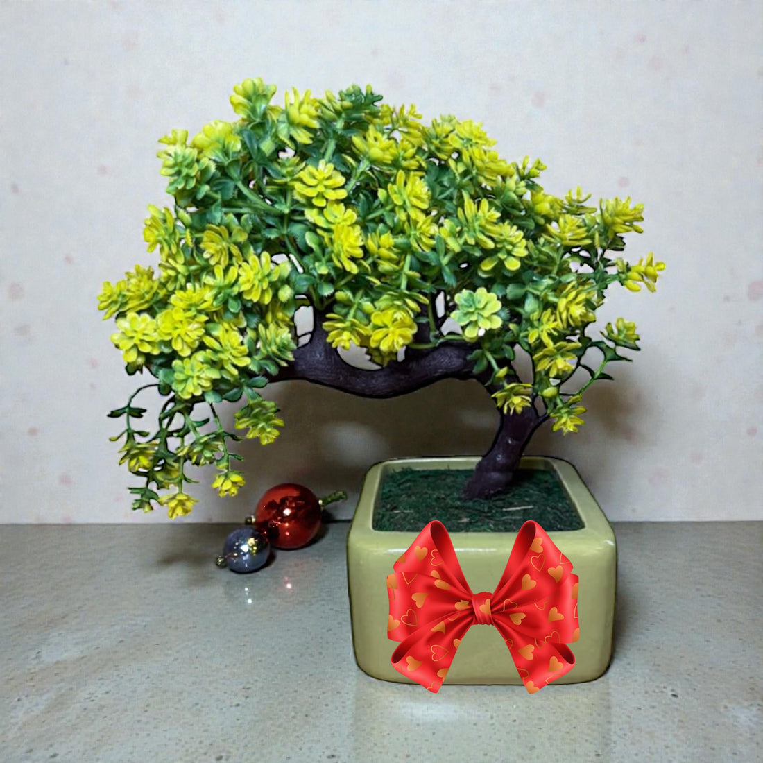 Artificial Gorgeous Yellow and Green Bonsai  - Good Gift