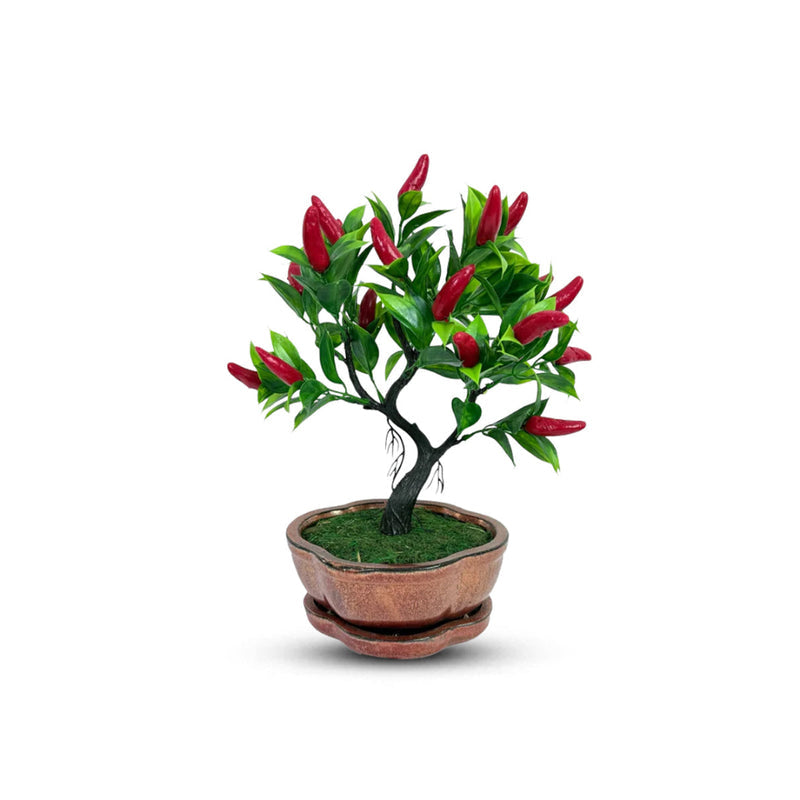 Gorgeous Artificial Mini Pepper Bonsai – Perfect Christmas Gift &amp; Festive Holiday Décor Ceramic Pott