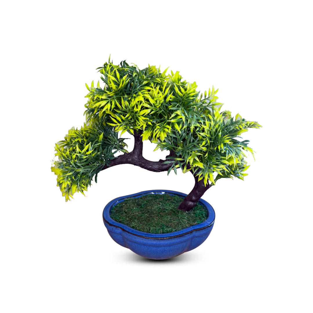 Artificial Yellow and Green Sideways Bonsai - Ceramic Pot