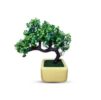 Artificial bonsai green plant for office desk and tabletop decor