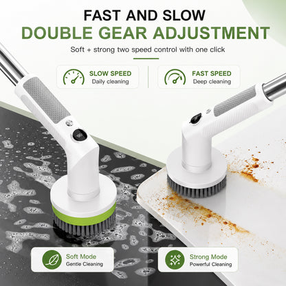 Electric Spin Scrubber with Extendable Handle &amp; 5 Brush Heads | Cordless USB-C Rechargeable Cleaning Brush