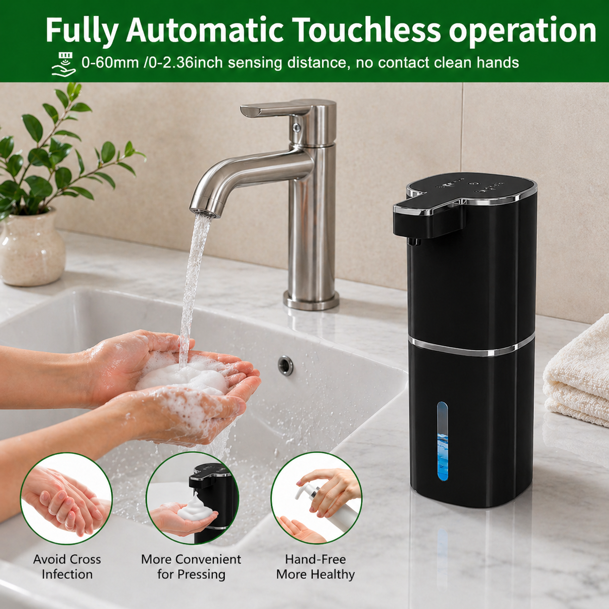 Luxury Touchless Automatic Foaming Soap Dispenser for Kitchens &amp; Bathrooms | Rechargeable &amp; Waterproof