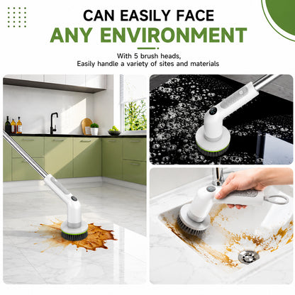 Electric Spin Scrubber with Extendable Handle &amp; 5 Brush Heads | Cordless USB-C Rechargeable Cleaning Brush
