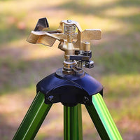 Heavy Duty Impact Sprinkler with Adjustable Tripod Stand | 360° Brass Spray Head, Ground Spike Legs, Lawn & Garden Irrigation Sprinkler