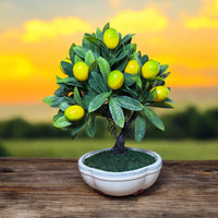 Mini Lemon Bonsai Artificial Plant – Realistic Faux Citrus Plant in Decorative Pot – Small Indoor Tabletop Home Decor