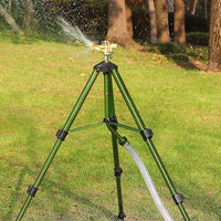 Heavy Duty Impact Sprinkler with Adjustable Tripod Stand | 360° Brass Spray Head, Ground Spike Legs, Lawn & Garden Irrigation Sprinkler