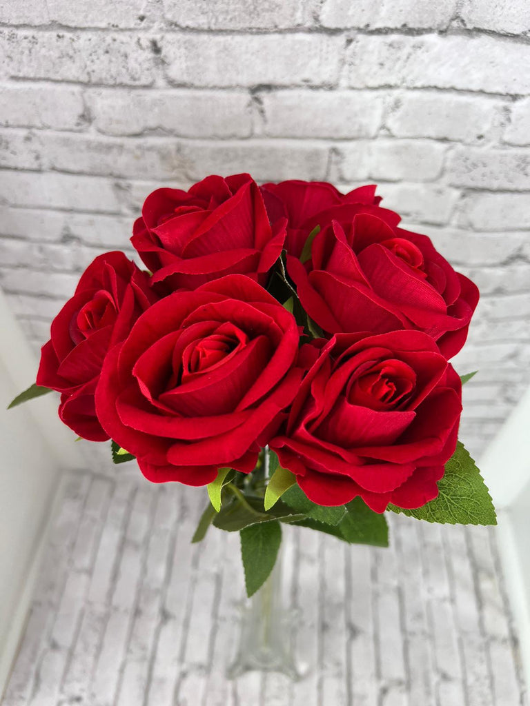 Gorgeous Red Rose in Glass Vase-Artificial