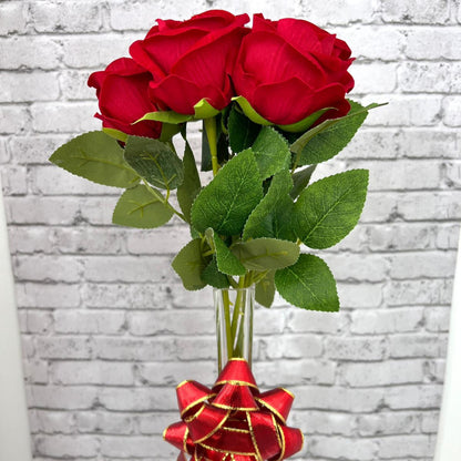 Gorgeous Red Rose in Glass Vase-Artificial